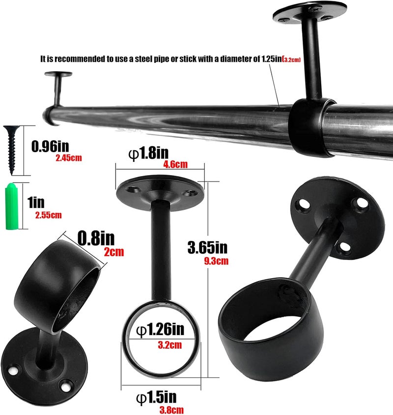OperSeven 1-1/4 Inch 4 Packs Black Heavy Duty Stainless Steel Closet Rod End Supports Closet Pole Sockets Flange Rod Holder with Screws， Closet Shelf and Rod Brackets (Qualcomm Flange) - Image 2